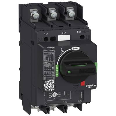 'Schneider Electric Leistungsschalter mit Schalterstellungsanzeige und Beschriftungen für technische Details und Anschlussklemmen.'