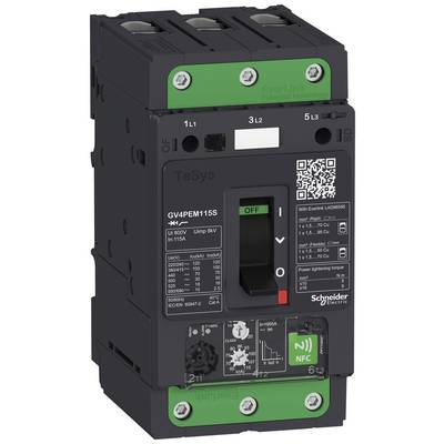 'Schneider Electric Schutzschalter GV4PEM115S, Schwarz, grün und schwarz Knöpfe, Hauptschalter grün, NFC Funktionssymbol.'
