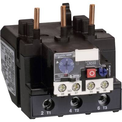 Ein elektrisches Überlastrelais mit Kupferanschlüssen und Einstellungsskala zur Temperaturregulierung in einem Schaltschrank.