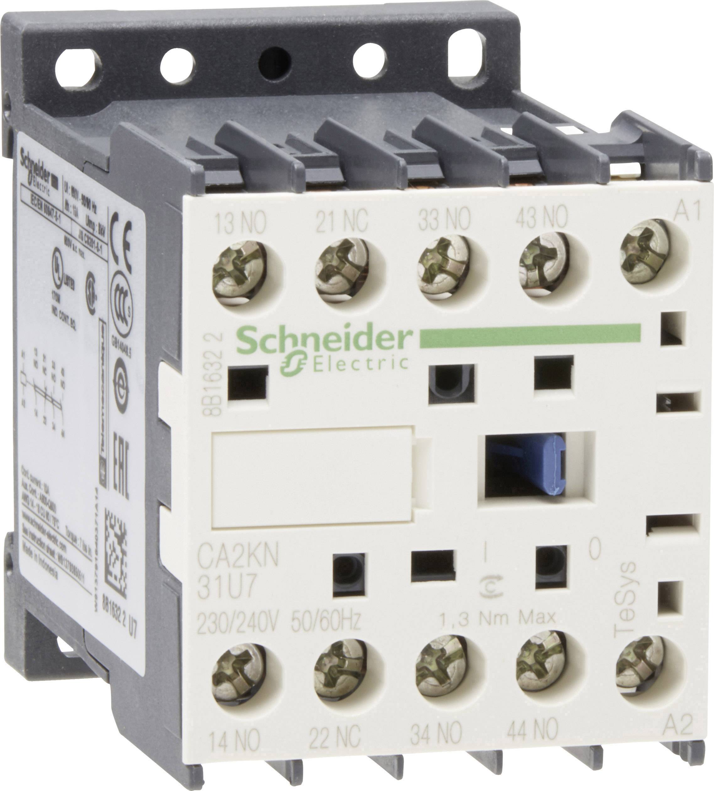 Schütz von Schneider Electric mit mehreren Anschlüssen und Beschriftungen an der Vorderseite.