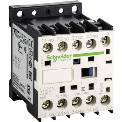 Elektrischer Schütz von Schneider Electric, Modell 'CA2KN40F7' für 110V, 50/60Hz, mit mehreren Anschlussklemmen, hauptsächlich in Schalttafeln verwendet.