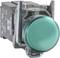 Ein grüner Druckknopf von Schneider Electric, montiert in einer Halterung, für industrielle oder elektrische Anwendungen.