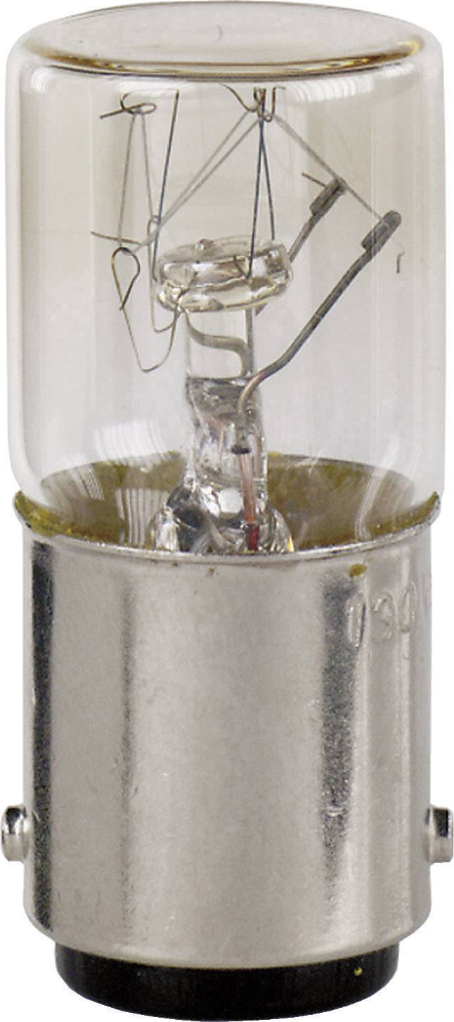 Eine kleine Glühlampe mit Metallfassung und klarer Glasabdeckung. Sie zeigt interne Drähte und ist für präzise Anwendungen geeignet.