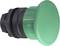 Grüner Druckknopf mit schwarzem Sockel. Wird oft als Schalter für Maschinen oder Geräte verwendet.