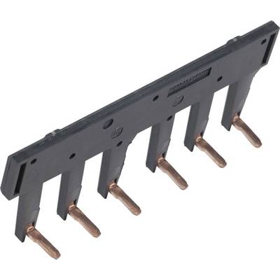 Schwerter Verteiler-Kamm für elektrische Sicherungen; schwarze Kunststoffleiste mit sechs kupfernen Anschlusszähnen.