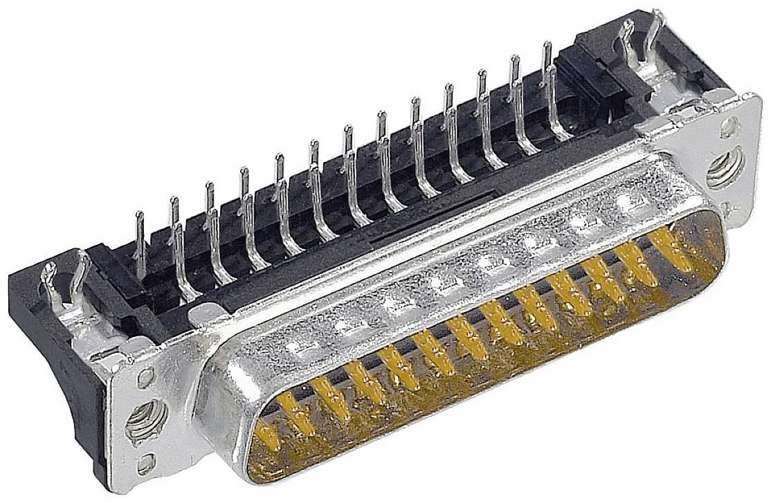 Bild eines metallischen Steckverbinders mit mehreren Stiften, typischerweise für elektronische Verbindungen verwendet.