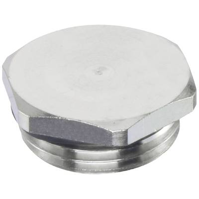 Metallschraubverschluss, sechseckige Form, silberne Farbe, auf weißem Hintergrund.