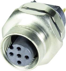 Ein Metallstecker mit fünf runden Steckplätzen und einer sechseckigen Basis, die für den elektrischen oder elektronischen Anschluss genutzt wird.