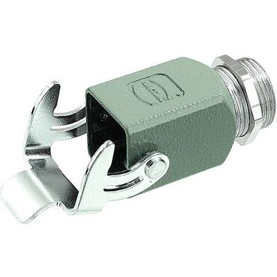 Metallischer Industriestecker-Gehäuse mit kurzem Hebel und Gewindeanschluss, geeignet für robuste elektrische Verbindungen.