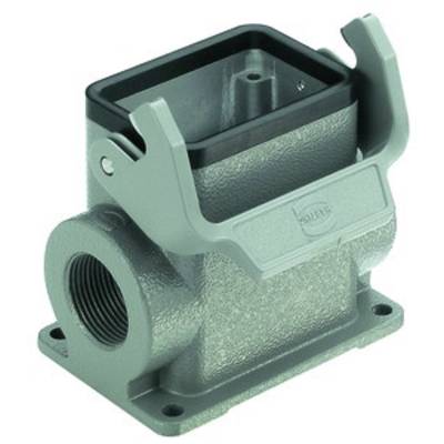 Metallische Industrieverbindungshülle in rechteckiger Form mit einem hochgezogenen Rand an den Seiten und einer Gewindebohrung links.