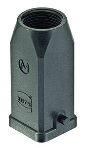 Schwarze, sechseckige Metallmuffe mit Innengewinde. Auf der Oberfläche sind das 'M'-Logo und das 'HARTING'-Logo erkennbar.