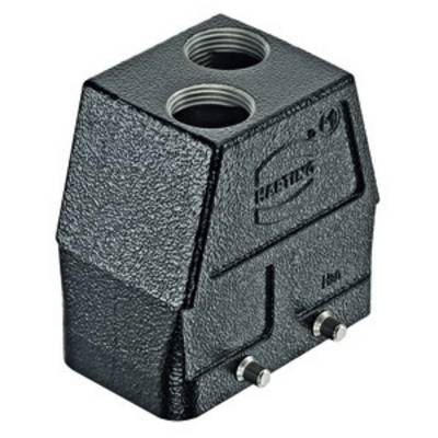 Ein schwarzes, rechteckiges Gehäuse mit zwei Öffnungen oben. Markiert mit 'HARTING' und '194'. Eignet sich für industrielle Steckverbinder.