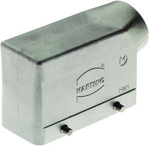 Staubdichte Metallabdeckung mit dem Logo 'HARTING' auf der Vorderseite, zwei Befestigungsschrauben unten sichtbar.