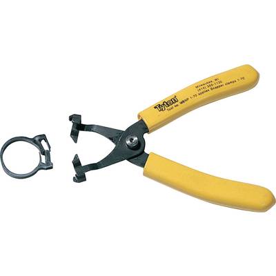 Zange zum Entfernen von Clips neben einem gelben O-Ring. Geeignet zum Arbeiten mit Rohrverbindungen und Schlauchschellen.