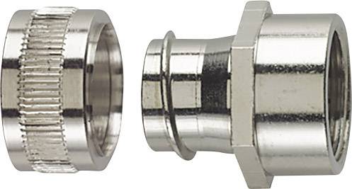 Metallanschlussstücke in zwei Teilen, die zusammengefügt werden können. Linker Teil hat geriffelte Kanten, rechter Teil ist glatt.
