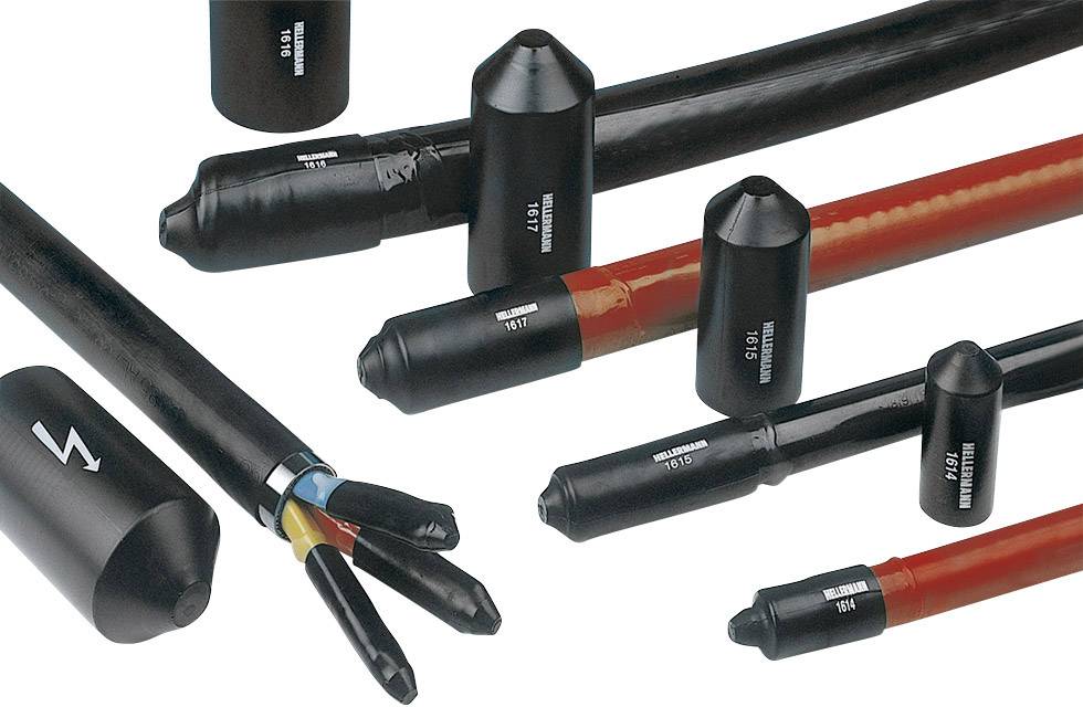 Kabel mit schwarzen und roten Schutzschläuchen unterschiedlicher Größe, kennzeichnen verschiedene Tools zur Kabelisolierung.