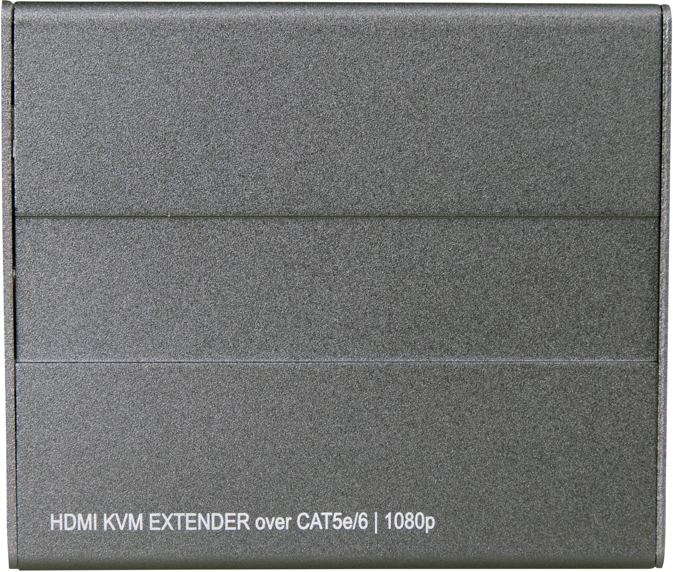 Grau metallic mattierter HDMI KVM Extender für CAT5e/6 Kabel, unterstützt Auflösungen bis zu 1080p.