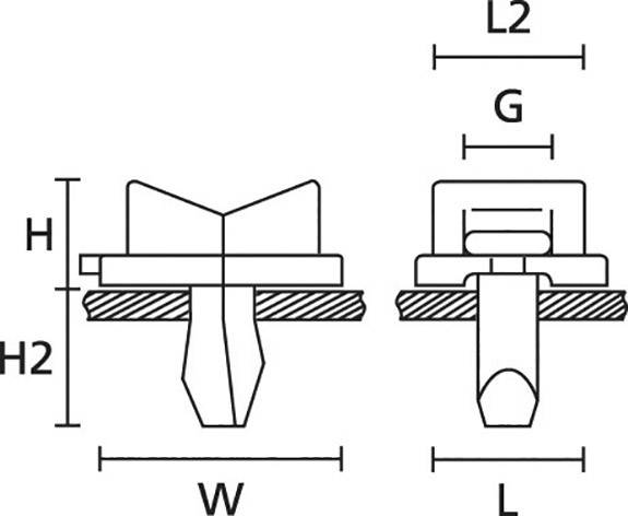 HellermannTyton TY5K3-PA66HS-NA Befestigungssockel steckbar 152-11309 Bündel-Ø-Bereich 9.30 mm (max) mit Keilsockel,