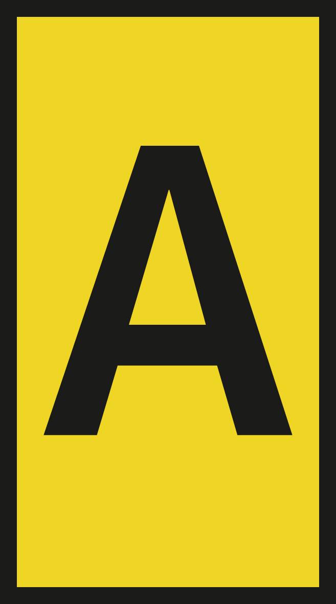 Gelbes Rechteck mit einem großen schwarzen Buchstaben 'A' in der Mitte.