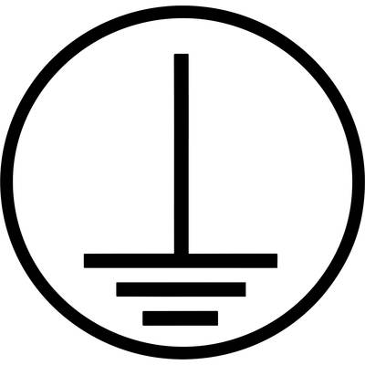 Ein Kreis enthält ein Symbol für Erdung: eine vertikale Linie, die drei horizontale Linien durchquert, die die Erde darstellen.