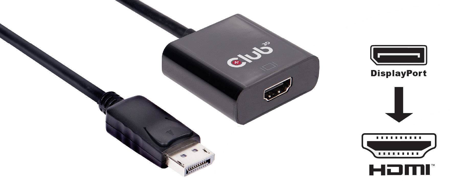 DisplayPort-zu-HDMI-Adapterkabel, schwarzes Design, zeigt eine DisplayPort- und eine HDMI-Schnittstelle.