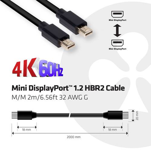 club3D Mini-DisplayPort Anschlusskabel Mini DisplayPort Stecker, Mini DisplayPort Stecker 2.00 m Schwarz CAC-2161 Flammw...
