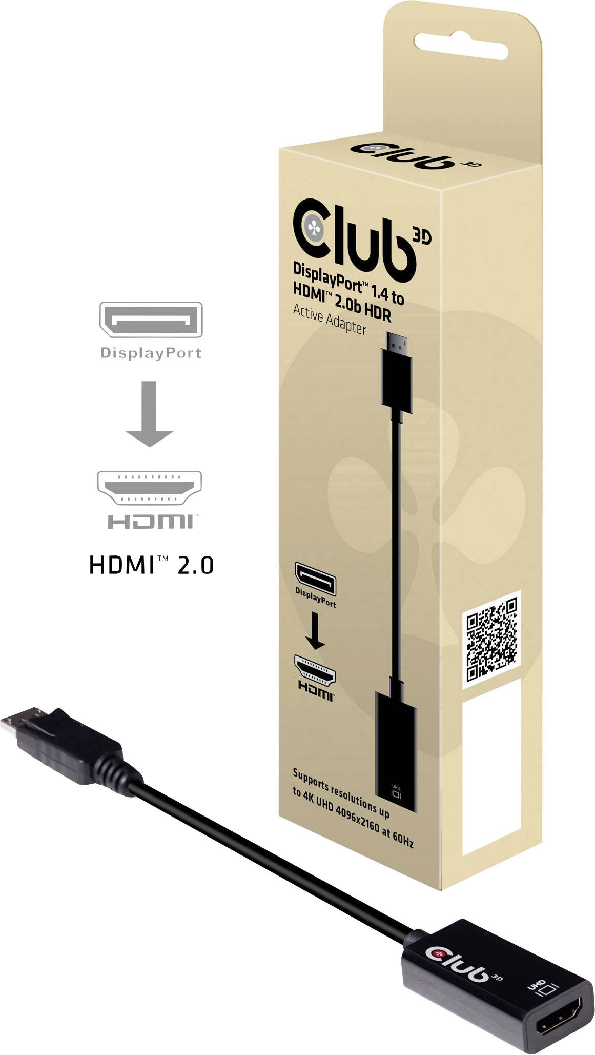 CLUB3D DisplayPort 1.4 Adapter DP zu HDMI 2.0a HDR aktiv St./Bu. schwarz