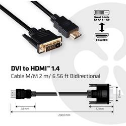 Image of club3D DVI / HDMI Adapterkabel DVI-D 24+1pol. Stecker, HDMI-A Stecker 2.00 m Schwarz CAC-1210 Flammwidrig DVI-Kabel