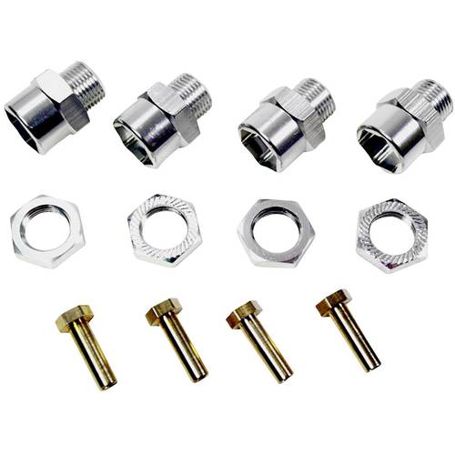 Absima Aluminium Felgenmitnehmer 12 mm auf 17mm +15 mm Verbreiterung 12 mm 6-Kant Silber 1 Set