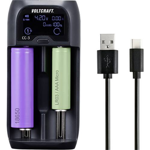 VOLTCRAFT CC-3 Rundzellen-Ladegerät NiMH, NiCd, LiIon, LiFePO Mini (AAAA), Micro (AAA), Mignon (AA), Baby (C), Sub-C, A,...