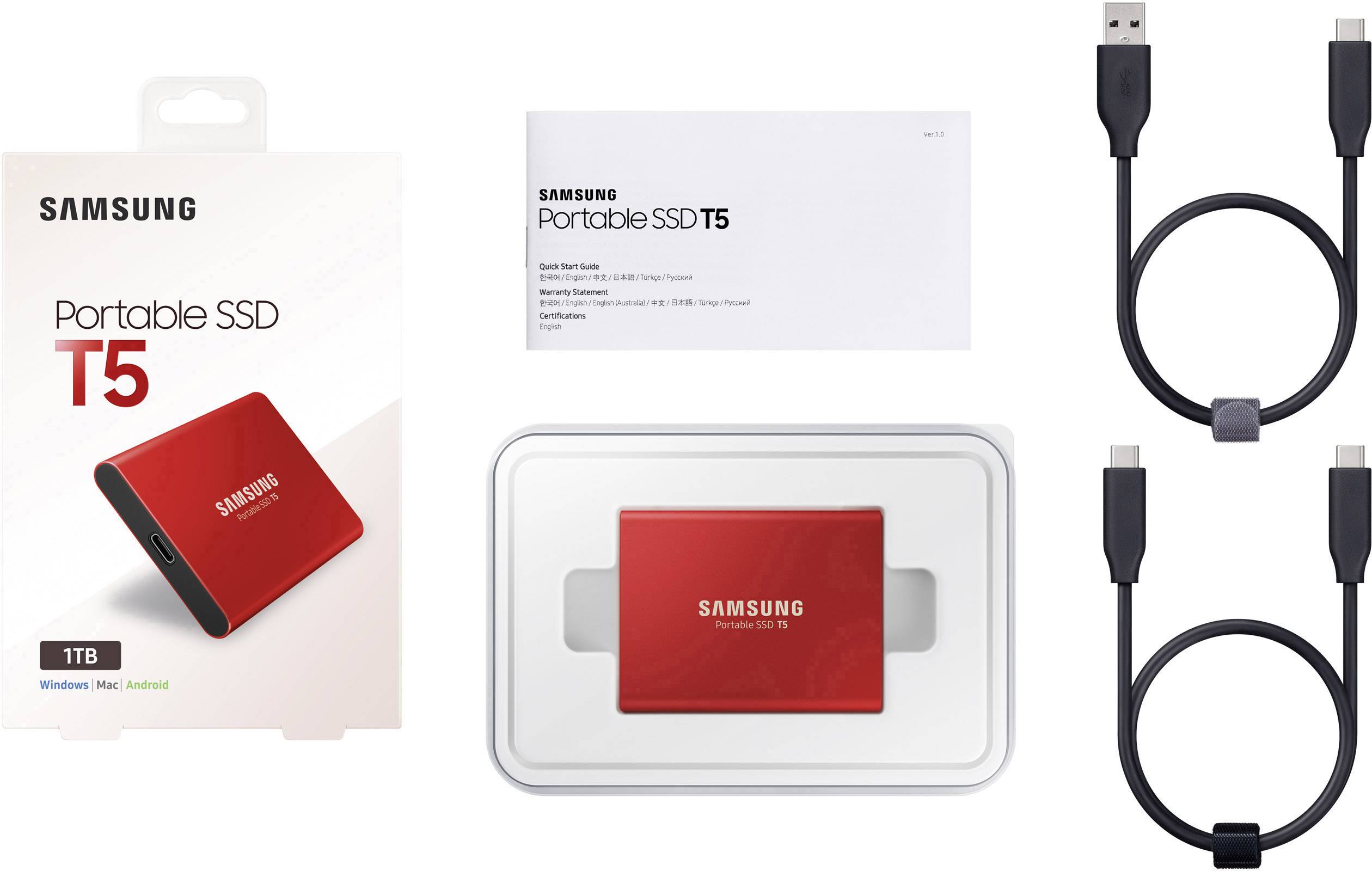 Samsung Portable T5 1 TB Externe SSD USB-C® (USB 3.2 Gen 2) Rot MU-PA1T0R/EU-7