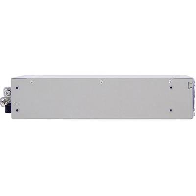 Ein rechteckiges elektronisches Gerät mit Metallgehäuse und Anschlüssen an der linken Seite.