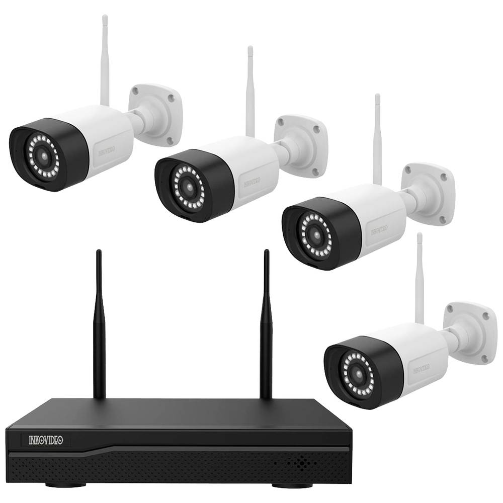 WiFi IP-Bewakingscamera-set 4-kanaals Met 4 cameras 1920 x 1080 pix Inkovideo INKO-24M