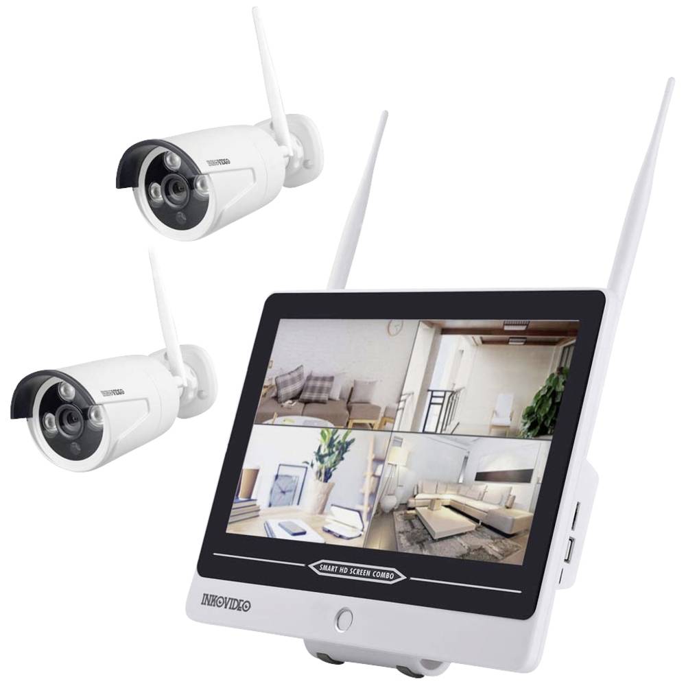 WiFi IP-Bewakingscamera-set 4-kanaals Met 2 cameras 1920 x 1080 pix Inkovideo INKO-AL3003-2