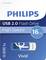 USB 2.0 Flash-Laufwerk von Philips, 16 GB, hohe Geschwindigkeit, blau-weißes Design, Verpackung zeigt Produktbild unten.