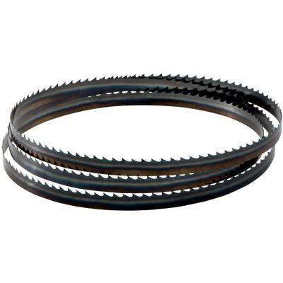 Metallbandsägeblatt mit gezackten Zähnen, aufgewickelt zu einem Ring. Wird in Maschinen zur Bearbeitung von Metall verwendet.