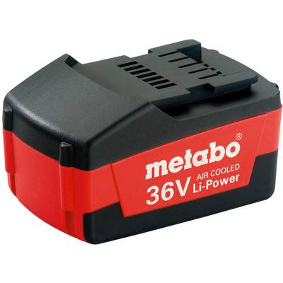 Schwarzer und roter Metabo 36V Li-Power Akku mit Lüftungsschlitzen, geeignet für elektrische Werkzeuge.