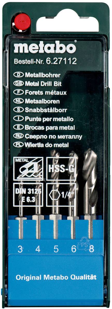 Metabo 627112000 Metall-Spiralbohrer-Set 5teilig 3 mm, 4 mm, 5 mm, 6 mm, 8 mm 1 St.