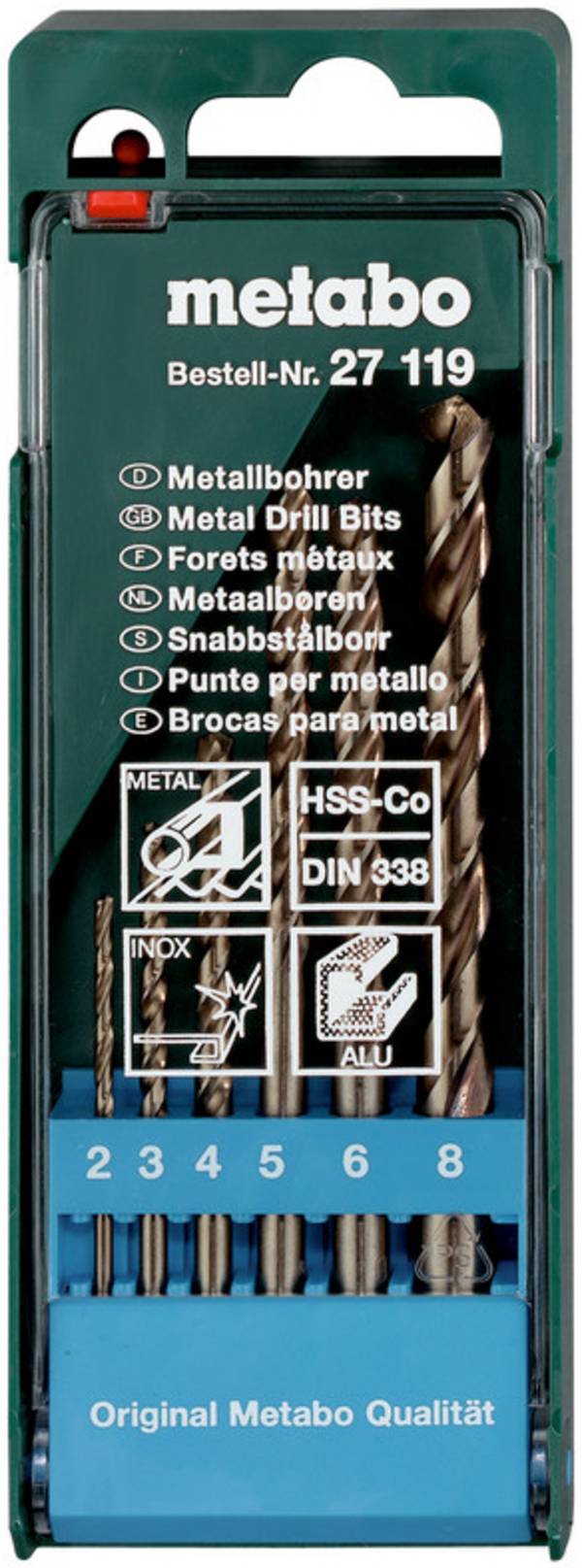 Metabo 627119000   Metall-Spiralbohrer-Set 6teilig 2 mm, 3 mm, 4 mm, 5 mm, 6 mm, 8 mm     1 St.