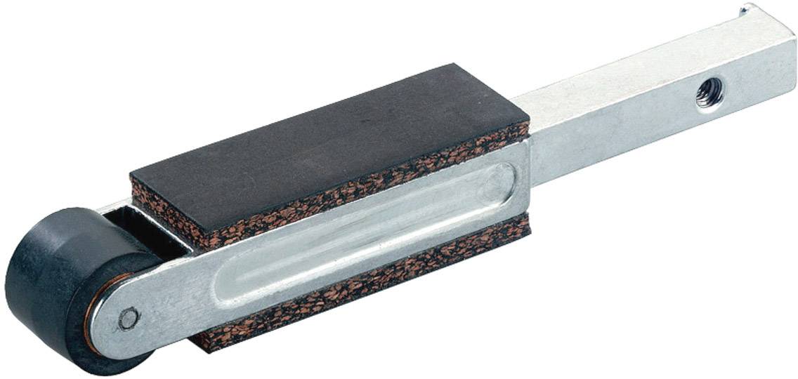 Ein Werkzeug mit einem Metallgriff, einem aufliegenden schwarzen Gummistück und einer Rolle an einem Ende, oft zur Bearbeitung von Oberflächen genutzt.