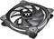 Schwarzer Computerlüfter mit Thermaltake-Logo in der Mitte, zeigt fünf Rotorblätter und ein quadratisches Gehäuse mit vier Befestigungslöchern.