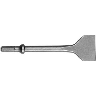Ein silberner Meißel mit flachem, breitem Kopf und sechskantigem Schaft, geeignet für den Einsatz mit einem Hammer oder Bohrwerkzeug.