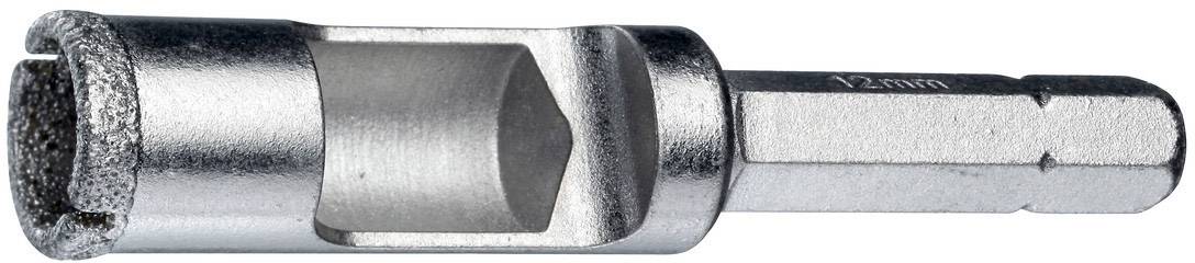 Ein verchromter Steckschlüssel mit einem sechseckigen Profil, gekennzeichnet mit '12mm'.