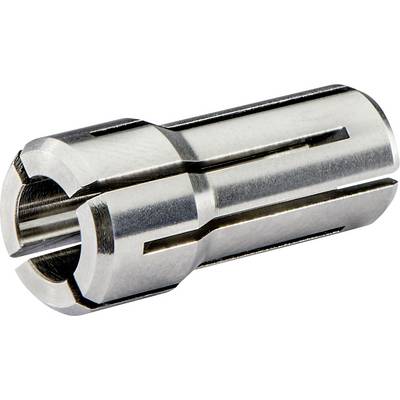 Metallzangenfutter-Hülse mit geschlitztem zylindrischem Körper und konischer Vorderöffnung, freigestellt auf Weiß.