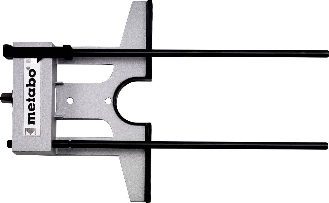 Metabo-Schraubstock mit zwei horizontalen schwarzen Backen und silberfarbenem Metallkörper, vor einem weißen Hintergrund gezeigt.