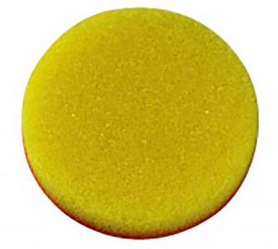 Ein runder, gelber Schwamm auf weißem Hintergrund.