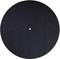 Schwarze, runde Plattentellermatte mit zentralem Loch, verwendet für den Schutz von Schallplatten und zur Verbesserung der Klangqualität.