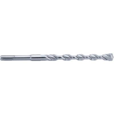 Ein Metallbohrer mit gedrehtem spiralförmigem Schneidende und glattem Schaft, horizontal auf weißem Hintergrund dargestellt.