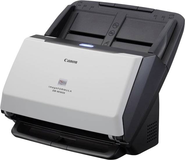 Canon imageFORMULA Dokumentenscanner mit automatischem Zuführgerät, Vorderansicht auf weißem Hintergrund dargestellt.