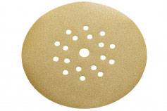 Beige Schleifscheibe mit mehreren kleinen Löchern, die kreisförmig um ein größeres zentrales Loch angeordnet sind.